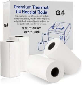 Thermal Paper Till Rolls Receipt Roll for Cash Register POS Credit Card Machine with Red Warning Strip 20 Rolls 57 x 40