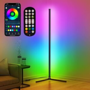 riyo Led Floor Lamp, RGB Corner Floor Lamp with APP and Remote Control, 16 Million Colors & 68+ Scene Color Changing Ambience Light with Music Sync for Living Room, Bedroom, Gaming Room Decor [Energy Class F]