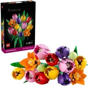 LEGO Botanicals Tulip Bouquet - Artificial Flowers Building Set for Adults - incl. 14 Faux Tulips in 5 Colours for Table & Home Decor - DIY Gift Idea for Women