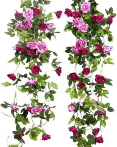 JUSTOYOU 2pcs 7.8FT Double Color Artificial Fake Rose