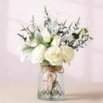 Faux Flowers with Vase Artificial White Rose Flowers