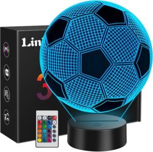 Linkax Football Gifts for Boys, 3D Illusion Football Night Light for Girl Bedroom Home Decoration, 16 Colors Change 5 6 7 8 9 10 11 12 Year Old Boy Birthday Christmas Easter Gifts for Teenage Boy