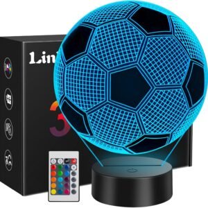Linkax Football Gifts for Boys, 3D Illusion Football Night Light for Girl Bedroom Home Decoration, 16 Colors Change 5 6 7 8 9 10 11 12 Year Old Boy Birthday Christmas Easter Gifts for Teenage Boy