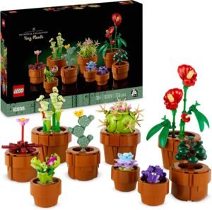 LEGO Botanicals Tiny Plants - 9 Potted Artificial Flowers Set for Indoors incl. Faux Cactuses & Red Anthurium - House Warming Gifts & Home Decor - 10329