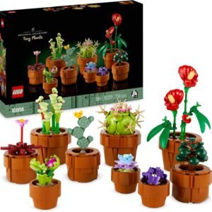 LEGO Botanicals Tiny Plants - 9 Potted Artificial Flowers Set for Indoors incl. Faux Cactuses & Red Anthurium - House Warming Gifts & Home Decor - 10329