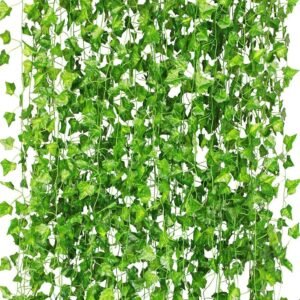 CQURE 12Pcs 84Ft Artificial Ivy Garland,Ivy Garland Fake Vines UV Resistant Green Leaves Fake Plants Hanging Vines for Wedding Party Garden Wall Room Decor