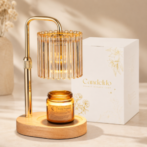 Candeldo Gold Candle Warmer Lamp with Timer and 2 Bulbs – Height-Adjustable Dimmable Wax Warmer for Bedroom and Home Décor