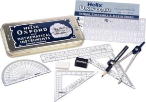 Student Maths Geometry Set with Clear Pencil Case GCSE Exam Kit with Protractor Compass & Ruler Transparent Black Stationery Set for School