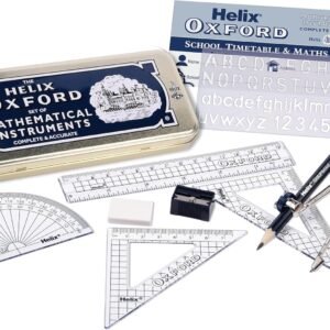 Student Maths Geometry Set with Clear Pencil Case GCSE Exam Kit with Protractor Compass & Ruler Transparent Black Stationery Set for School