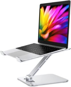 Babacom Adjustable Laptop Stand For Desk Ergonomic Foldable Aluminum Laptop Riser with Ventilated Cooling Design Height Adjustable Computer Stand Compatible With MacBook Air Pro & 1016 Inch Laptops Silver