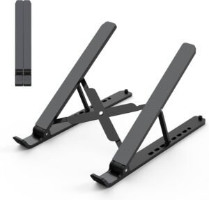 Tonmom Adjustable Laptop Stand for Desk – Foldable Ergonomic Laptop Riser with Ventilated Cooling Design Portable ABS & Silicone Computer Holder Compatible with 1015.6 Inch Laptops & Tablets Black