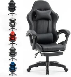 Millhouse X2022 black gaming racing desk chair with adjustable lumbar support, footrest and head pillow