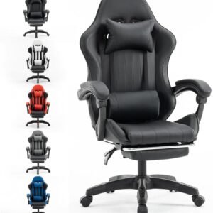 Millhouse X2022 black gaming racing desk chair with adjustable lumbar support, footrest and head pillow