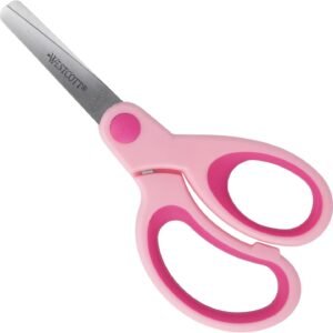 Westcott Softgrip Children’s Scissors Pink Right Handed 13 cm (5") Ergonomic Soft Grip Handle for Preschool & Kids | Safe Rounded Tip Craft Scissors for School & Classroom Use