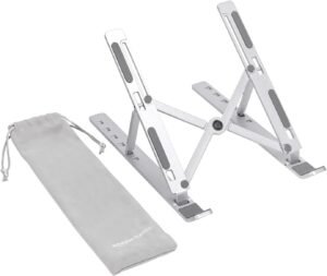Basics Adjustable Laptop Stand For Desk Foldable Ergonomic Laptop Riser With 6 Angle Height Adjustment Portable Aluminum Notebook Holder Compatible with 10 15.6 Inch Laptops Silver