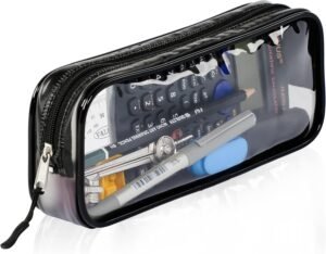 Zamasha Transparent Pencil Case Black 22x4x9 cm Multipurpose Storage Organizer For Stationery Cosmetics Toiletries & Travel Accessories  Durable Clear Design