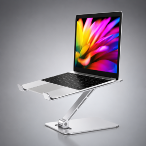 Babacom Adjustable Aluminium Laptop Stand – Foldable Ventilated Desk Riser for MacBook Air, MacBook Pro and 10–16-Inch Laptops, Silver