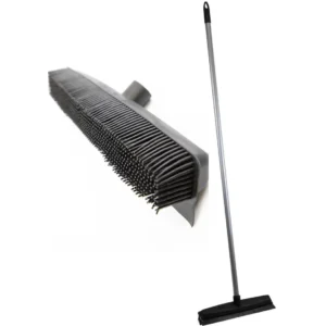 Rubber Bristle Broom Brush with Solid 1.2m Metal Handle Ideal for Dog & Cat Hair Removal