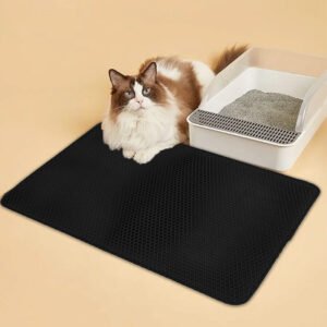 Double Layer Non-Slip Cat Litter Mat – Washable Litter Trapper Pad for Paw Cleaning (Black)