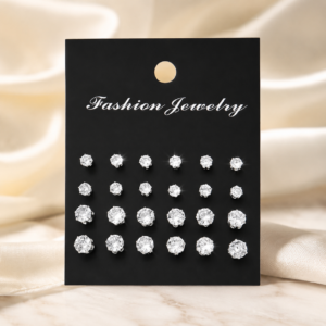 12-Pair Women’s Rhinestone Earrings Set – Classic Zinc Alloy Fashion Earrings with Iron Posts