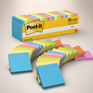24-Pcs 76 x 76mm Assorted Colour Sticky Notes – Self-Adhesive Memo Pads for Office, School and Home