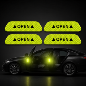 4 Pcs Reflective Car Door Warning Stickers – High-Visibility Safety Decals for Vehicle Doors