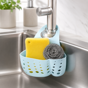 Adjustable Hanging Kitchen Sink Organiser – Draining Basket with Hook for Sponges, Soap and Dishwashing Accessories