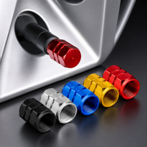 4 Pcs Aluminium Alloy Car Tyre Valve Stem Caps – Hexagonal Wheel Dust Covers
