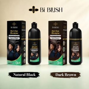 BiBlush 400ml Ammonia-Free Hair Dye Shampoo – Natural Black or Dark Brown for Men and Women, No-Touch Application