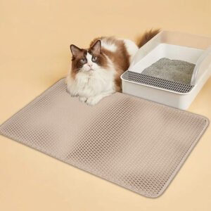 Double Layer Non-Slip Cat Litter Mat – Washable Litter Trapper Pad for Paw Cleaning (Khaki)