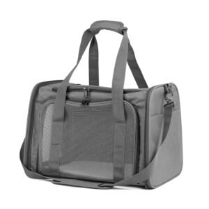 Large Foldable Soft Pet Carrier Bag for Cats & Dogs – Portable Travel Tote (Grey)