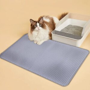 Double Layer Non-Slip Cat Litter Mat – Washable Litter Trapper Pad for Paw Cleaning (Grey)