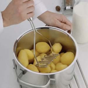 Heavy-Duty Stainless Steel Potato Masher with Handle & Wave Mashing Plate | Manual Kitchen Tool for Mashed Potatoes, Cakes & Pastries | Rustproof, Durable Design for Home, Camping, Picnic & Restaurant Use