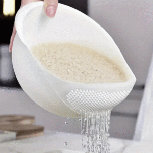 Multi-Purpose Plastic Rice Washer & Strainer Bowl – Quick-Draining Fiberglass-Coated Colander for Rinsing Rice, Grains, Fruits & Vegetables | 1pc Durable Kitchen Washing Bowl