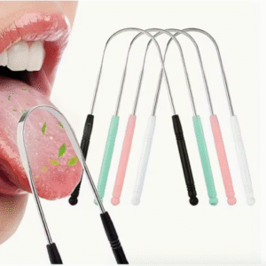 Reusable Stainless Steel Tongue Scraper & Cleaner Heavy-Duty Oral Care Tool | Comfort Grip | Gentle for Sensitive Gums | Individually Wrapped Half-Package