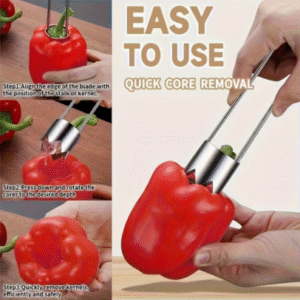 Stainless Steel Fruit & Vegetable Core Remover – Red Bell Pepper Seed Remover, Universal Kitchen Gadget