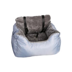Plush Dog Car Seat Booster for Small Dogs & Cats – Cosy Travel Seat with Storage Pocket & Safety Leash (Grey)