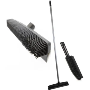 Twin Pack Rubber Bristle Broom and Hand Brush Pet Hair Removal Set